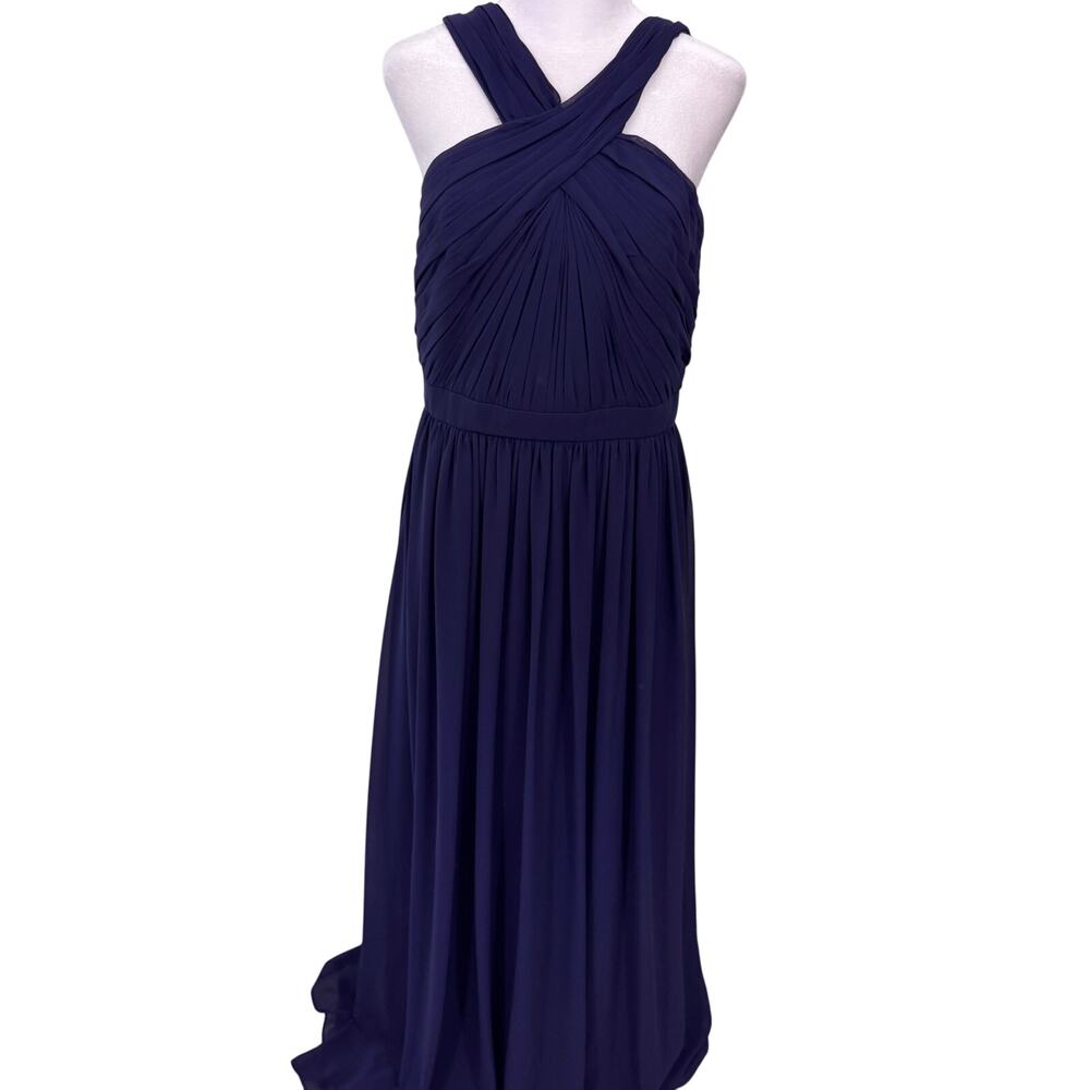 Monique Lhuillier Bridesmaid Women Maxi Halter Dress Size 10 Formal Wedding Blue